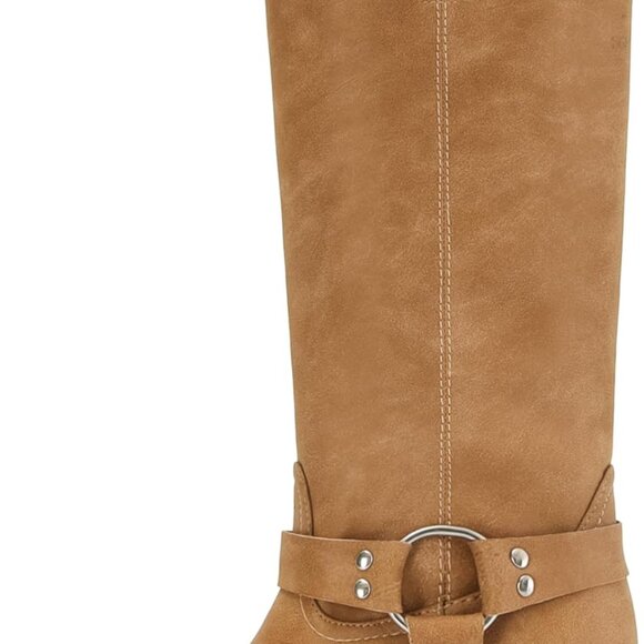 Women's Faux Leather Knee High Riding Boots Wide Calf Block Heel Zipper - Picture 1 of 7